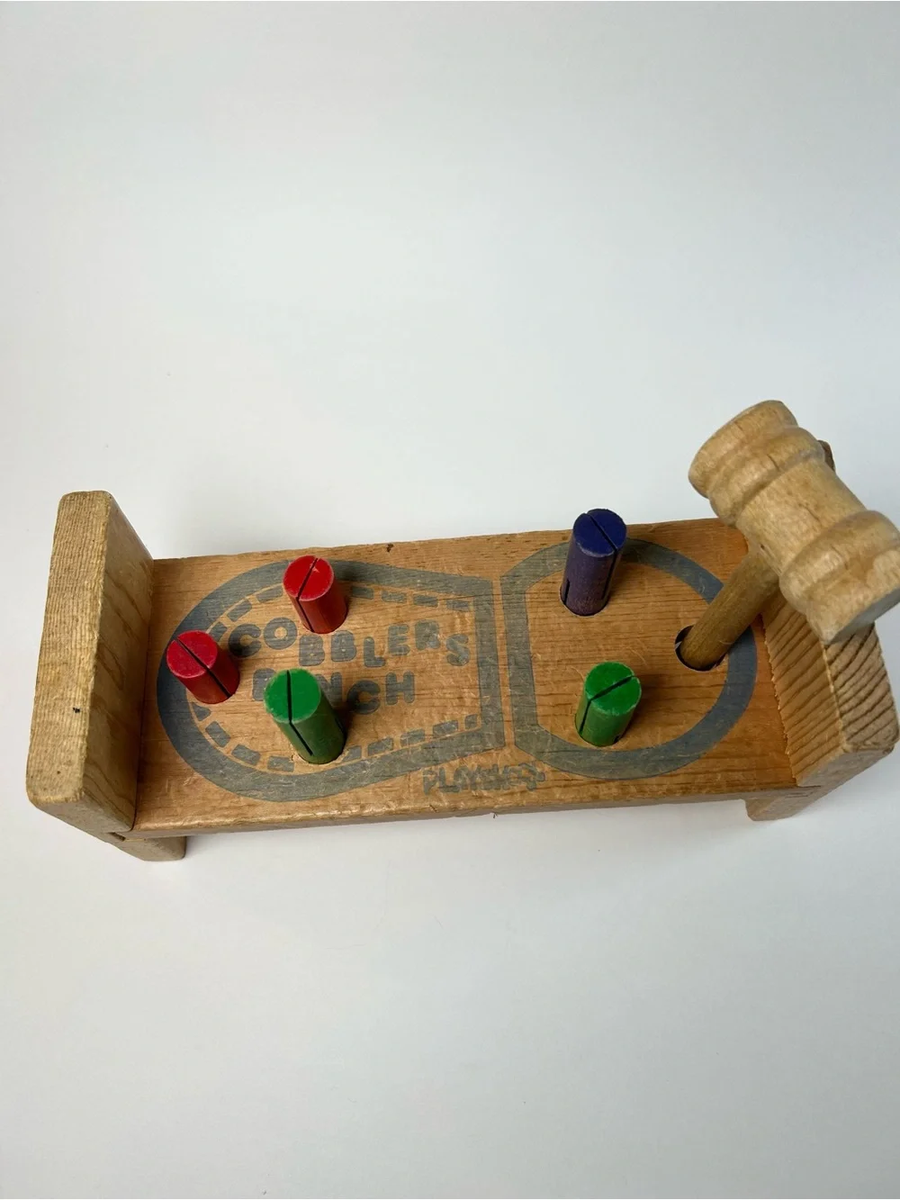 Lot of 5 Vintage Wooden Toys Tinker Beads Peg Bench Pull Dog Dino Car Set